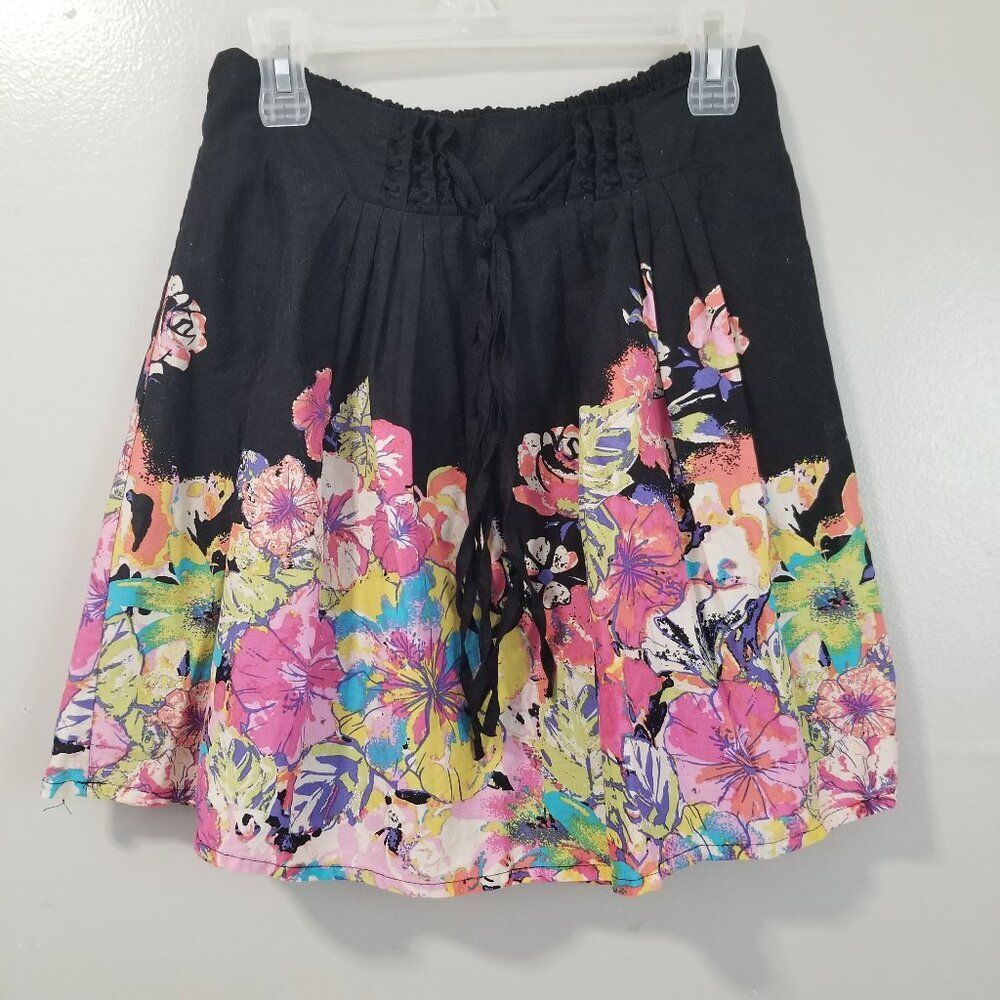 Maurices A Line Skirt Black Floral Lace Up Waist Goth Boho Women's L